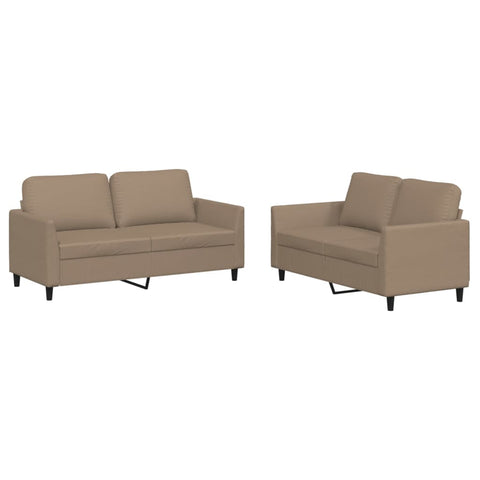 2 Piece Sofa Set With Cushions Cappuccino Faux Leather Sofas Armchairs & Couches