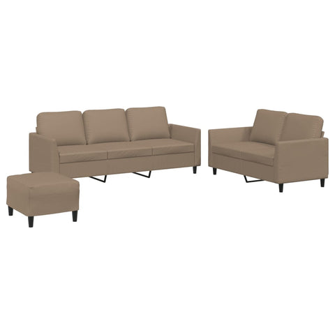 3 Piece Sofa Set With Cushions Cappuccino Faux Leather Sofas Armchairs & Couches