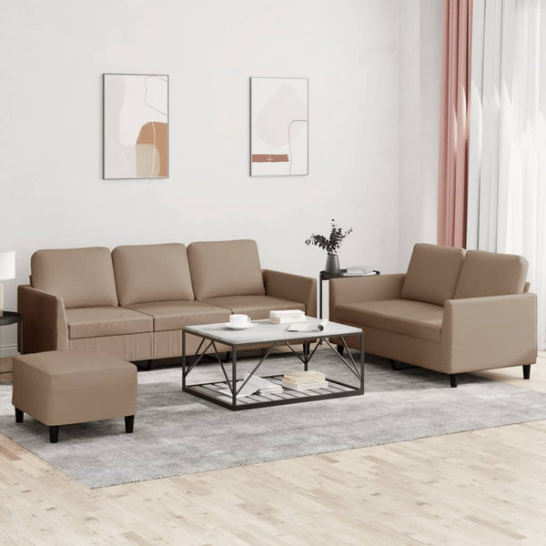 3 Piece Sofa Set With Cushions Cappuccino Faux Leather Sofas Armchairs & Couches