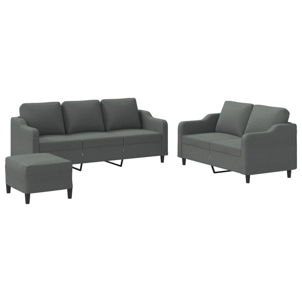 3 Piece Sofa Set With Cushions Dark Grey Fabric Sofas Armchairs & Couches