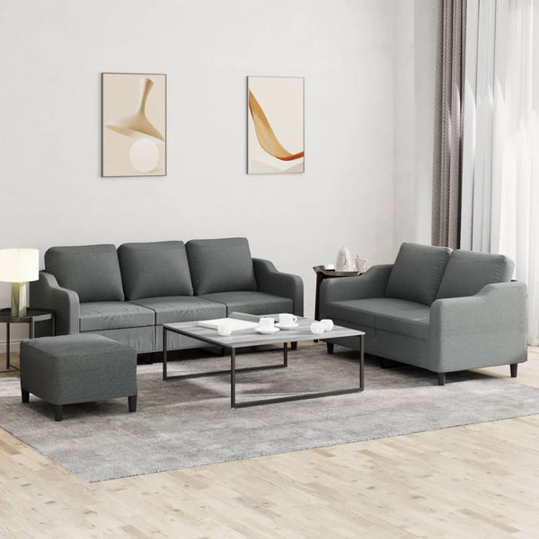 3 Piece Sofa Set With Cushions Dark Grey Fabric Sofas Armchairs & Couches