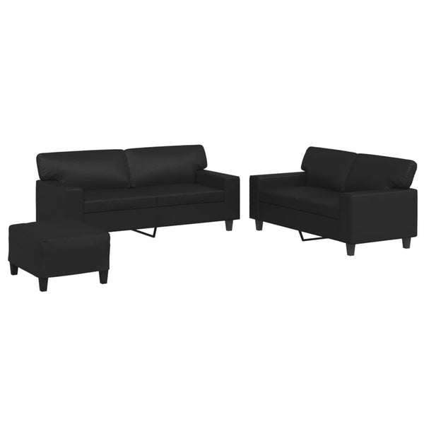Vidaxl 3 Piece Sofa Set Black Faux Leather Sofas Armchairs & Couches