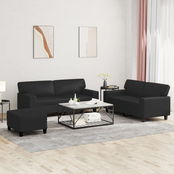 Vidaxl 3 Piece Sofa Set Black Faux Leather Sofas Armchairs & Couches