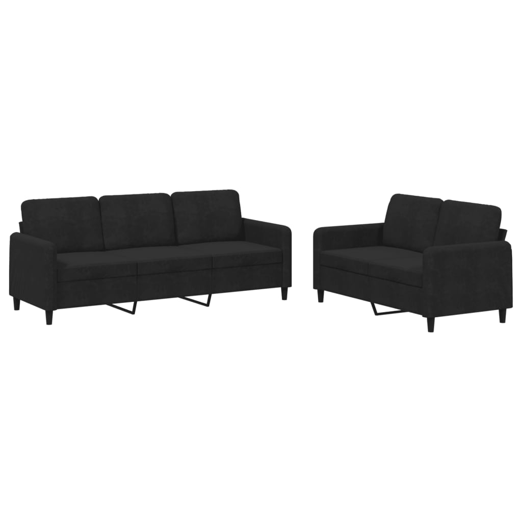 2 Piece Sofa Set Black Velvet Sofas Armchairs & Couches