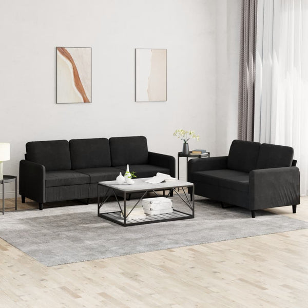 2 Piece Sofa Set Black Velvet Sofas Armchairs & Couches