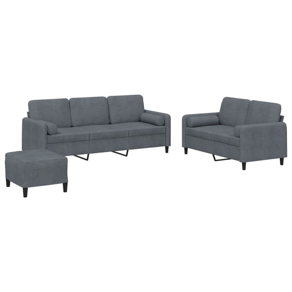 Vidaxl 3 Piece Sofa Set With Pillows Dark Grey Velvet Sofas Armchairs & Couches