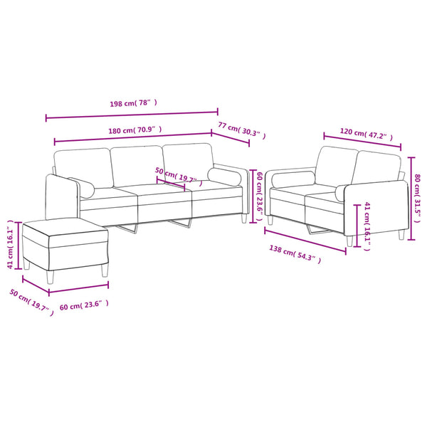 Vidaxl 3 Piece Sofa Set With Pillows Dark Grey Velvet Sofas Armchairs & Couches