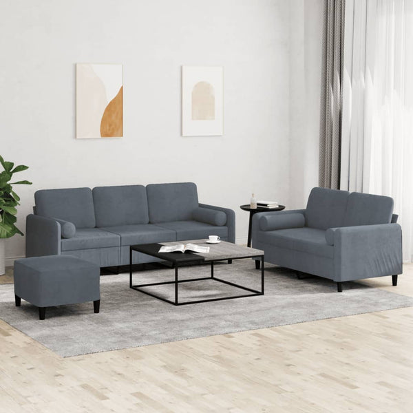 Vidaxl 3 Piece Sofa Set With Pillows Dark Grey Velvet Sofas Armchairs & Couches