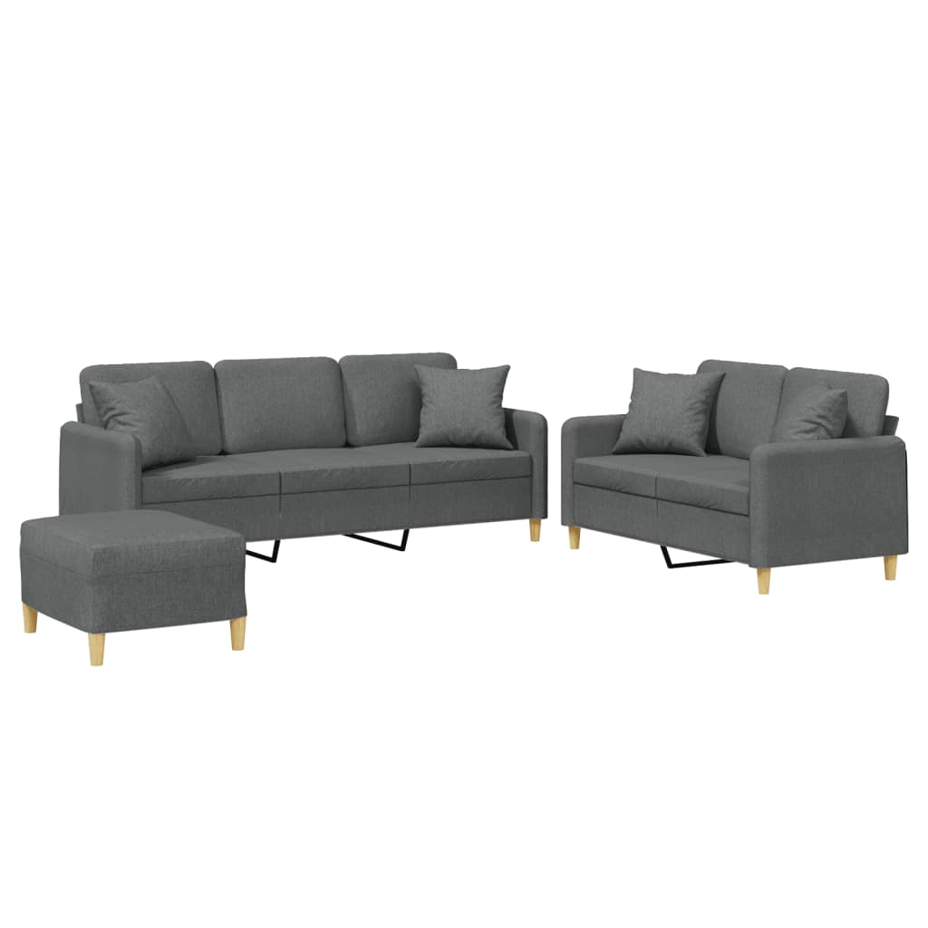 3 Piece Sofa Set With Pillows Dark Grey Fabric Sofas Armchairs & Couches