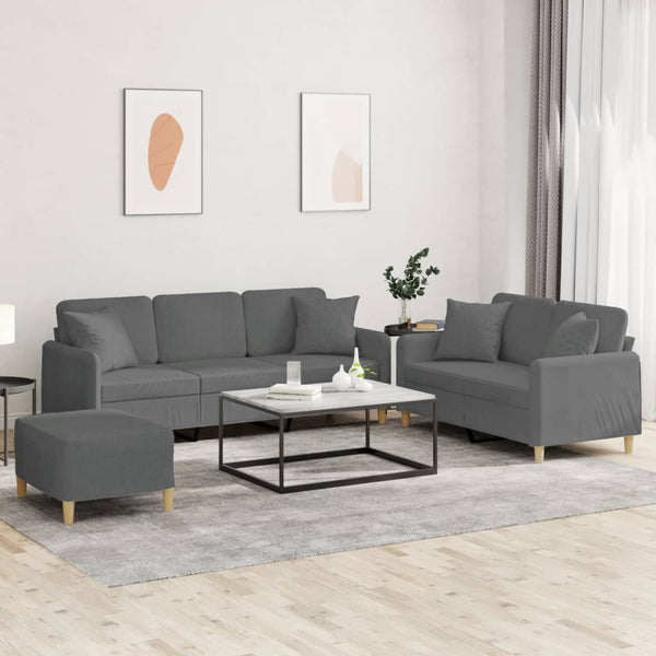 3 Piece Sofa Set With Pillows Dark Grey Fabric Sofas Armchairs & Couches