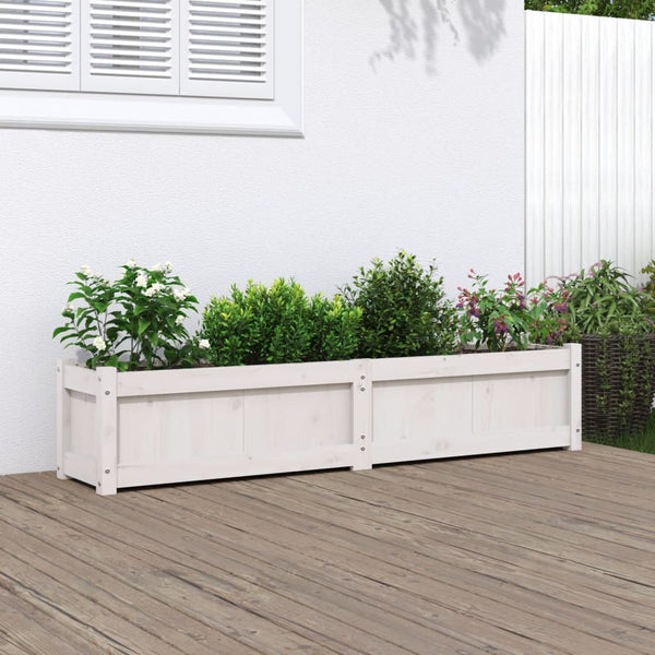 Garden Planter White 150X31x31 Cm Solid Wood Pine Planters & Vases