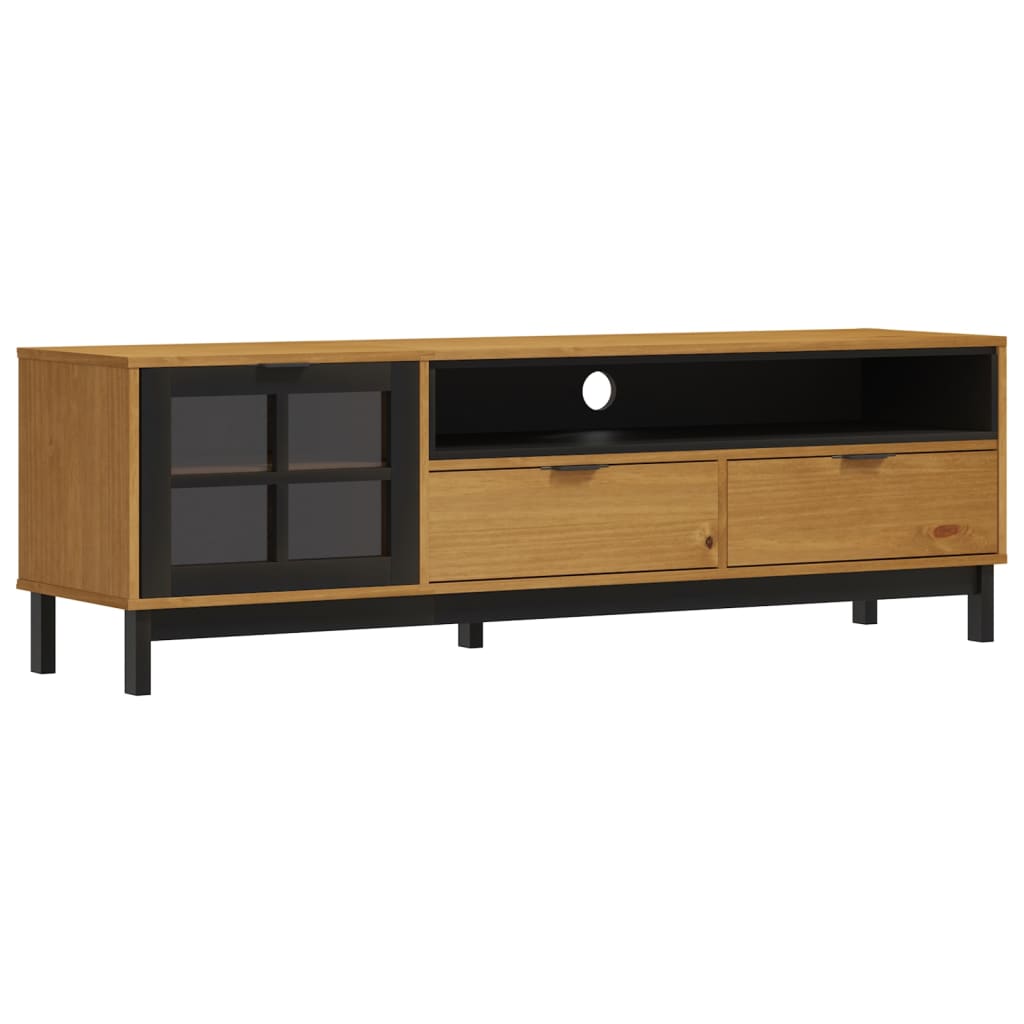 Tv Cabinet With Glass Door Flam 158X40x50 Cm Solid Wood Pine Tv Stands & Entertainment Units