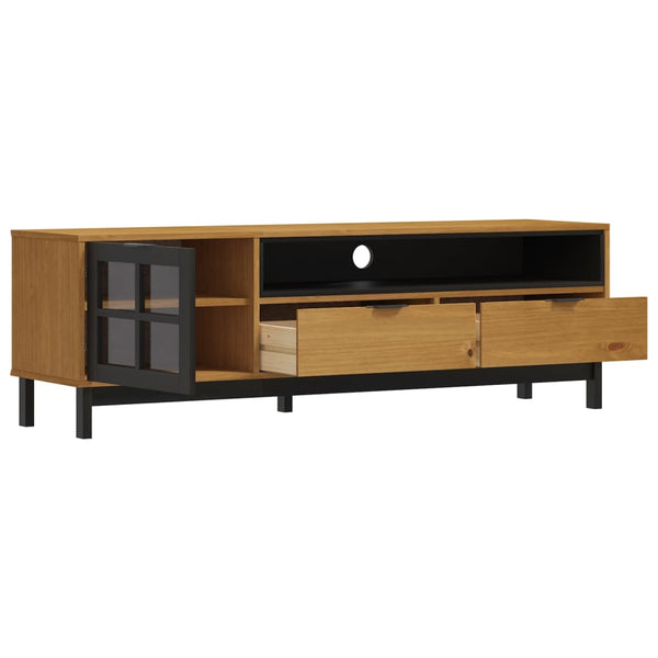 Tv Cabinet With Glass Door Flam 158X40x50 Cm Solid Wood Pine Tv Stands & Entertainment Units