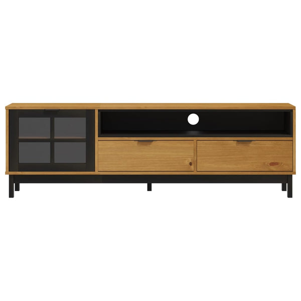 Tv Cabinet With Glass Door Flam 158X40x50 Cm Solid Wood Pine Tv Stands & Entertainment Units