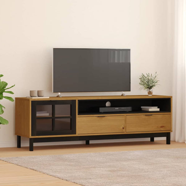 Tv Cabinet With Glass Door Flam 158X40x50 Cm Solid Wood Pine Tv Stands & Entertainment Units
