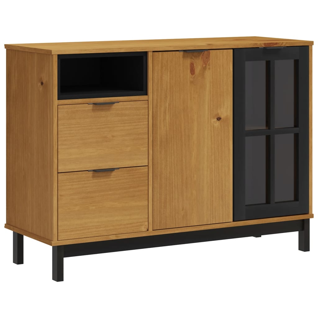 Sideboard With Glass Door Flam 110X40x80 Cm Solid Wood Pine Sideboards & Buffets