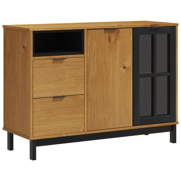 Sideboard With Glass Door Flam 110X40x80 Cm Solid Wood Pine Sideboards & Buffets