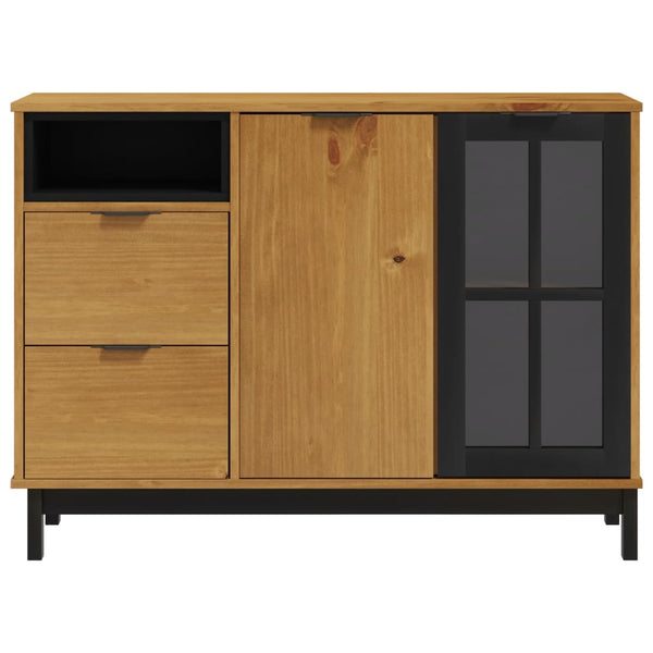 Sideboard With Glass Door Flam 110X40x80 Cm Solid Wood Pine Sideboards & Buffets