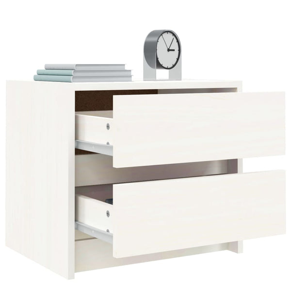 Bedside Cabinet White 40X31x35.5 Cm Solid Wood Pine Bedside Tables