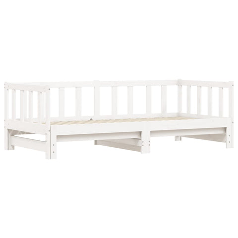 Day Bed With Trundle White 92X187 Cm Single Size Solid Wood Pine Sofa Beds