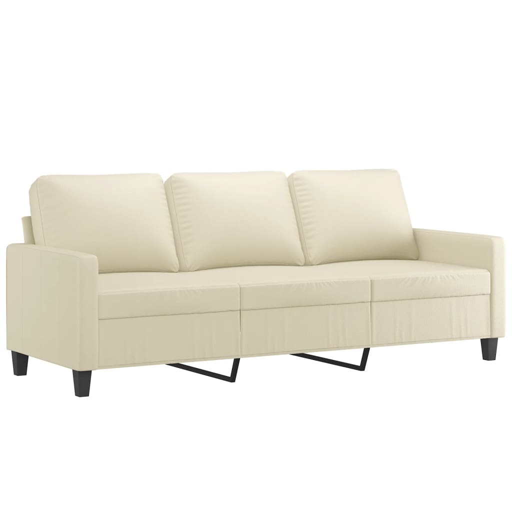 3 Seater Sofa Cream 180 Cm Faux Leather Sofas Armchairs & Couches