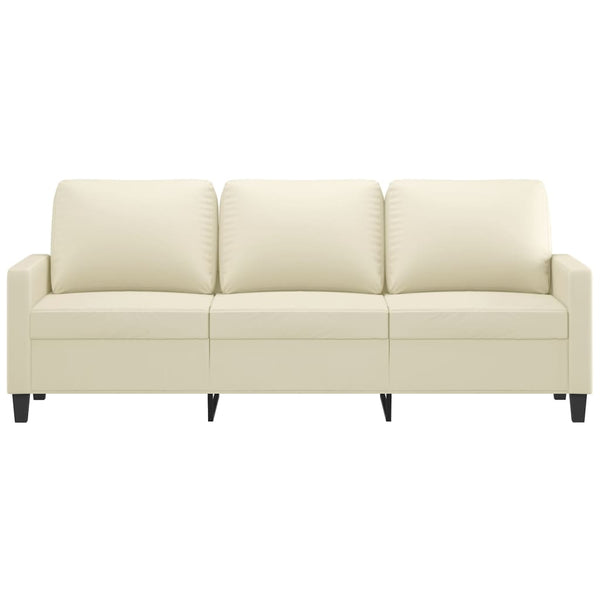 3 Seater Sofa Cream 180 Cm Faux Leather Sofas Armchairs & Couches