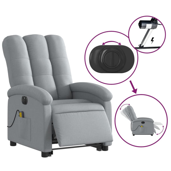Electric Stand Up Massage Recliner Chair Light Grey Fabric Electric Massage Chairs