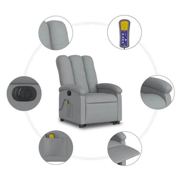 Electric Stand Up Massage Recliner Chair Light Grey Fabric Electric Massage Chairs
