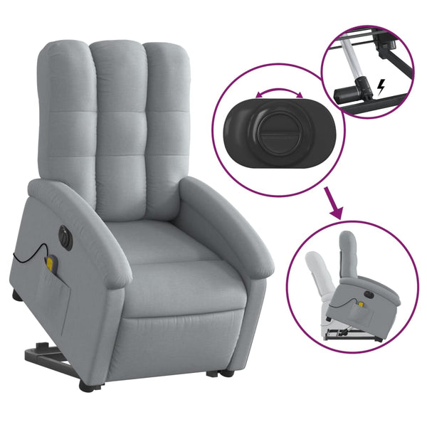 Electric Stand Up Massage Recliner Chair Light Grey Fabric Electric Massage Chairs