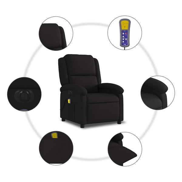 Vidaxl Electric Massage Recliner Chair Black Fabric Electric Massage Chairs