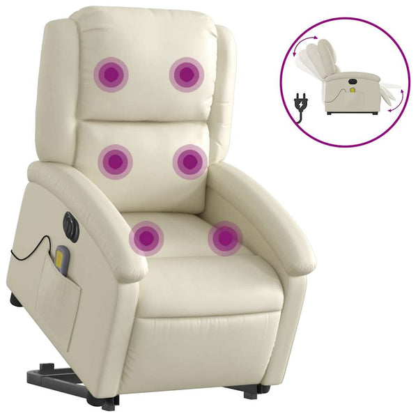 Vidaxl Electric Stand Up Massage Recliner Chair Cream Faux Leather Electric Massage Chairs