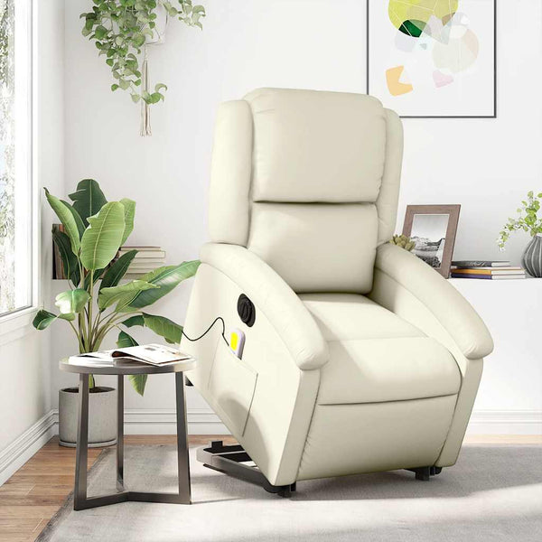 Vidaxl Electric Stand Up Massage Recliner Chair Cream Faux Leather Electric Massage Chairs