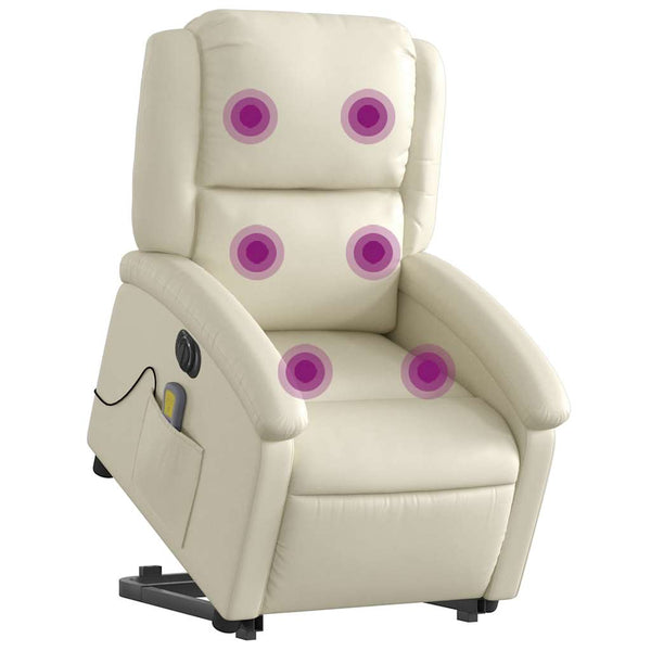 Vidaxl Electric Stand Up Massage Recliner Chair Cream Faux Leather Electric Massage Chairs