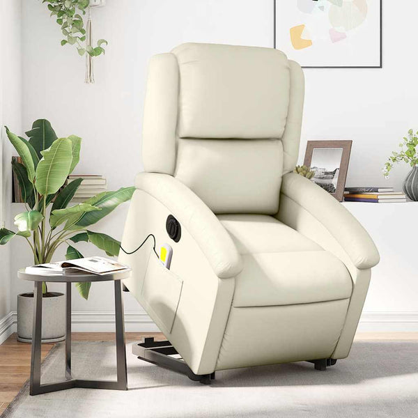 Vidaxl Electric Stand Up Massage Recliner Chair Cream Faux Leather Electric Massage Chairs