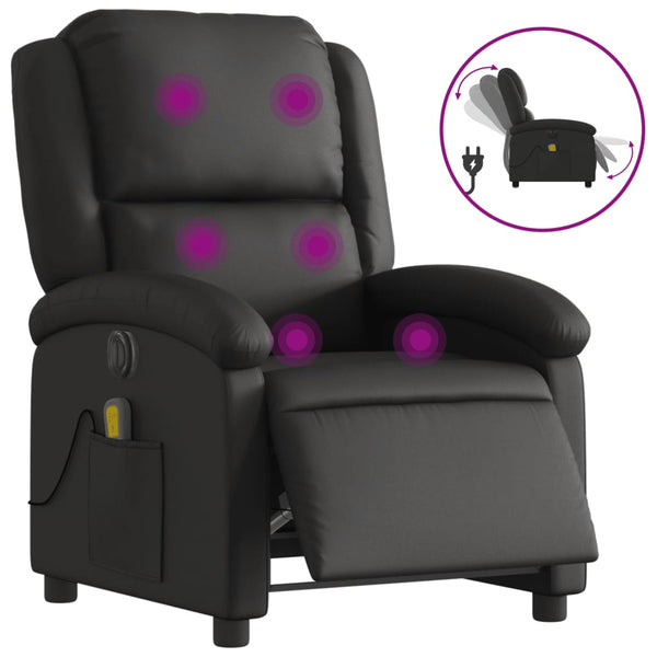 Electric Massage Recliner Chair Black Real Leather Electric Massage Chairs