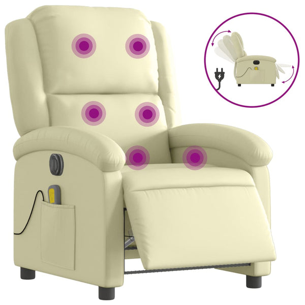Electric Massage Recliner Chair Cream Real Leather Electric Massage Chairs