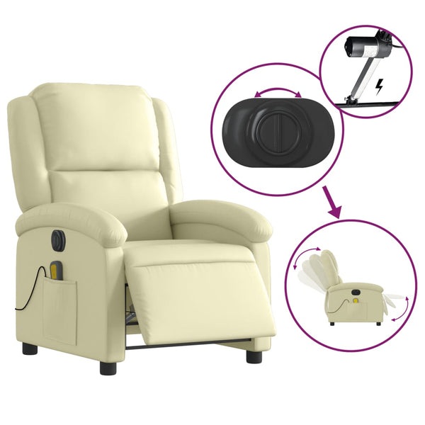 Electric Massage Recliner Chair Cream Real Leather Electric Massage Chairs