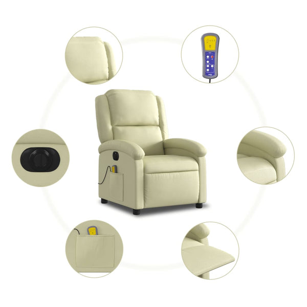 Electric Massage Recliner Chair Cream Real Leather Electric Massage Chairs