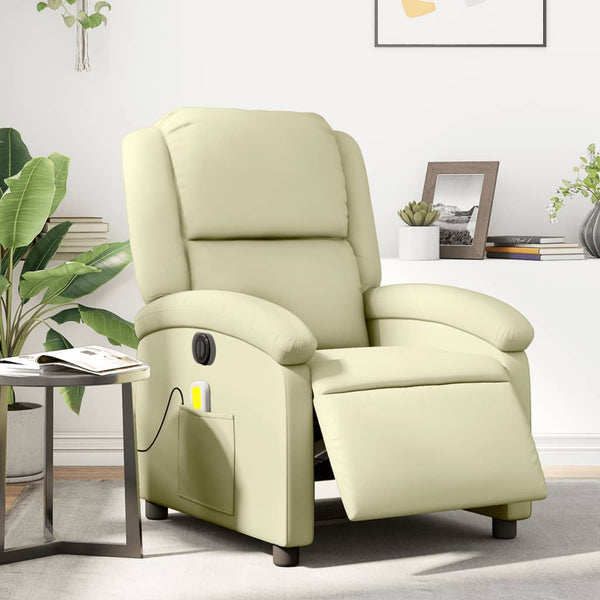 Electric Massage Recliner Chair Cream Real Leather Electric Massage Chairs