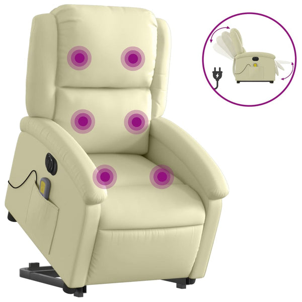 Electric Stand Up Massage Recliner Chair Cream Real Leather Electric Massage Chairs