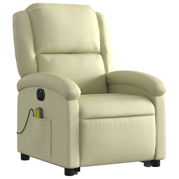Electric Stand Up Massage Recliner Chair Cream Real Leather Electric Massage Chairs
