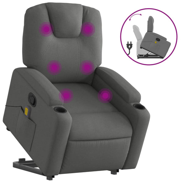 Stand Up Massage Recliner Chair Dark Grey Fabric Electric Massage Chairs
