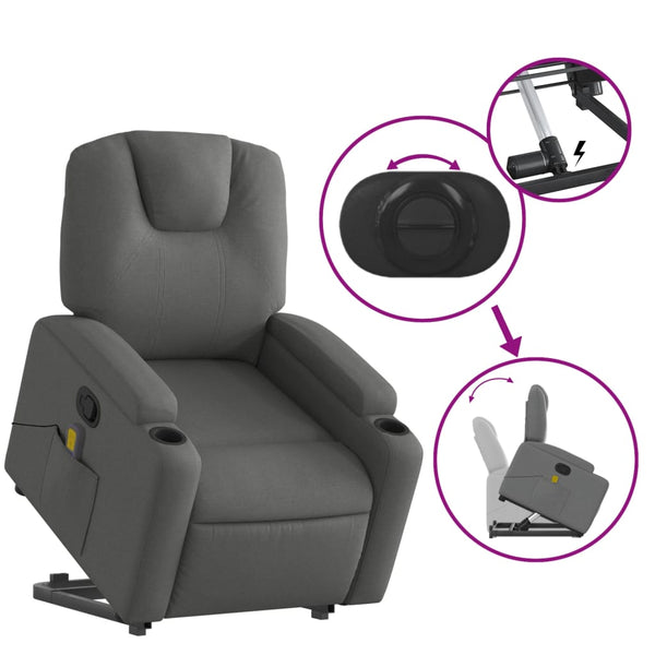 Stand Up Massage Recliner Chair Dark Grey Fabric Electric Massage Chairs