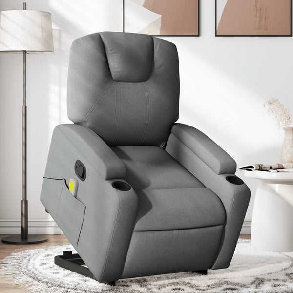 Stand Up Massage Recliner Chair Dark Grey Fabric Electric Massage Chairs