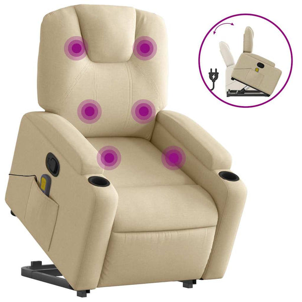 Vidaxl Stand Up Massage Recliner Chair Cream Fabric Electric Massage Chairs