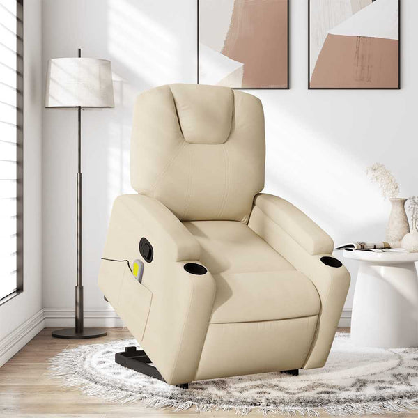 Vidaxl Stand Up Massage Recliner Chair Cream Fabric Electric Massage Chairs