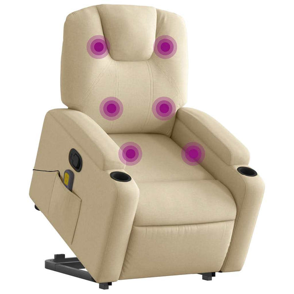 Vidaxl Stand Up Massage Recliner Chair Cream Fabric Electric Massage Chairs