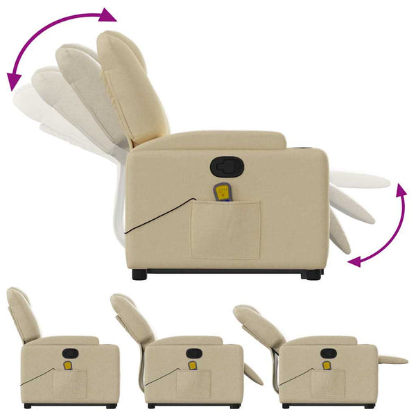 Vidaxl Stand Up Massage Recliner Chair Cream Fabric Electric Massage Chairs