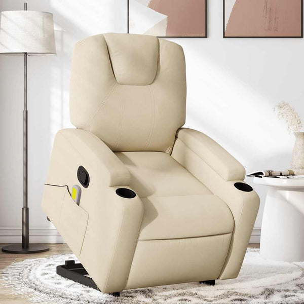 Vidaxl Stand Up Massage Recliner Chair Cream Fabric Electric Massage Chairs
