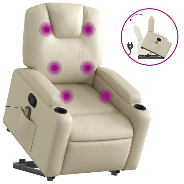 Vidaxl Stand Up Massage Recliner Chair Cream Faux Leather Massage Tables & Chairs